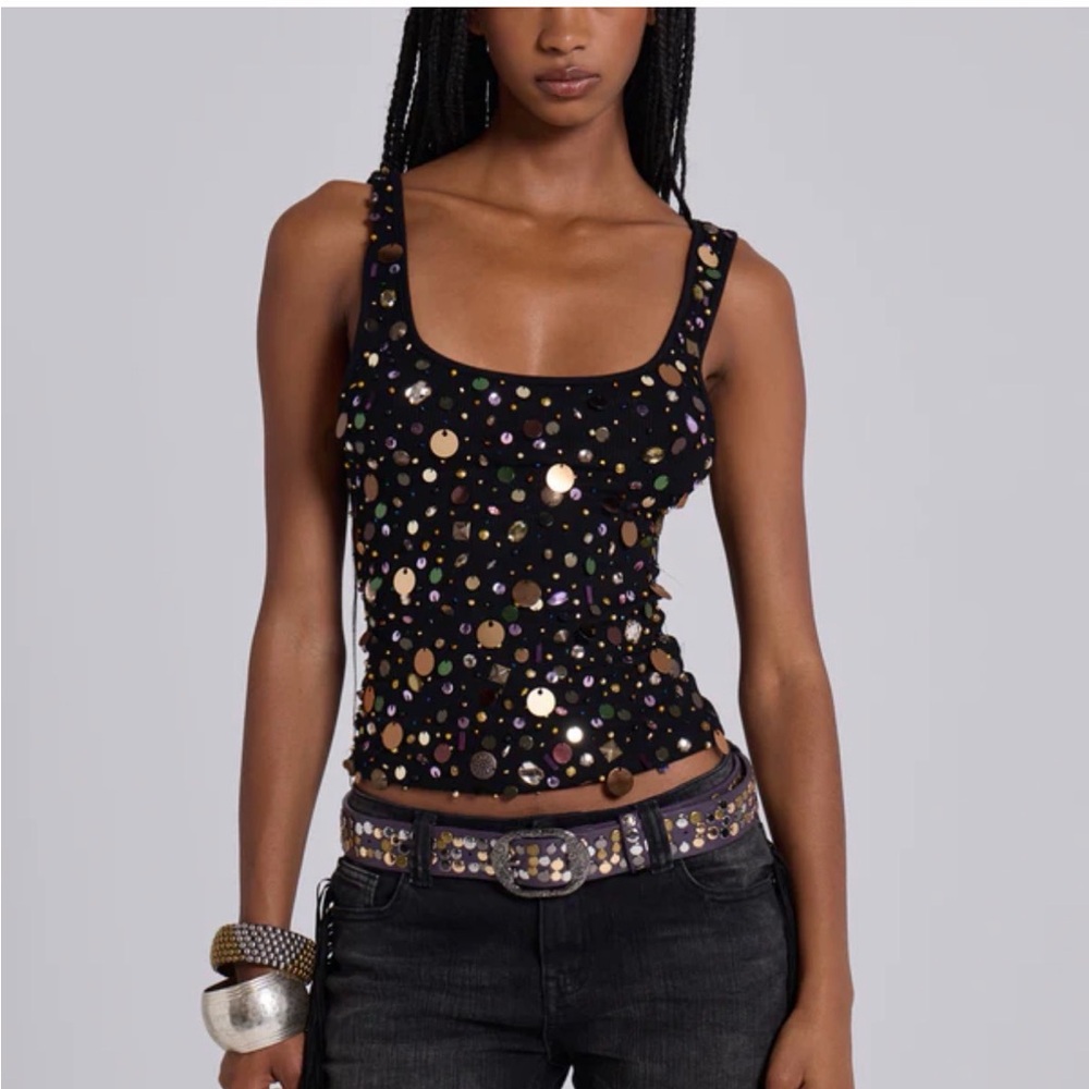 Jaded London Addison Sequin Tank Top multicolored embellishments size 2